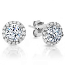 925 Silver Round Halo Stud Earrings Wholesales with AAA CZ